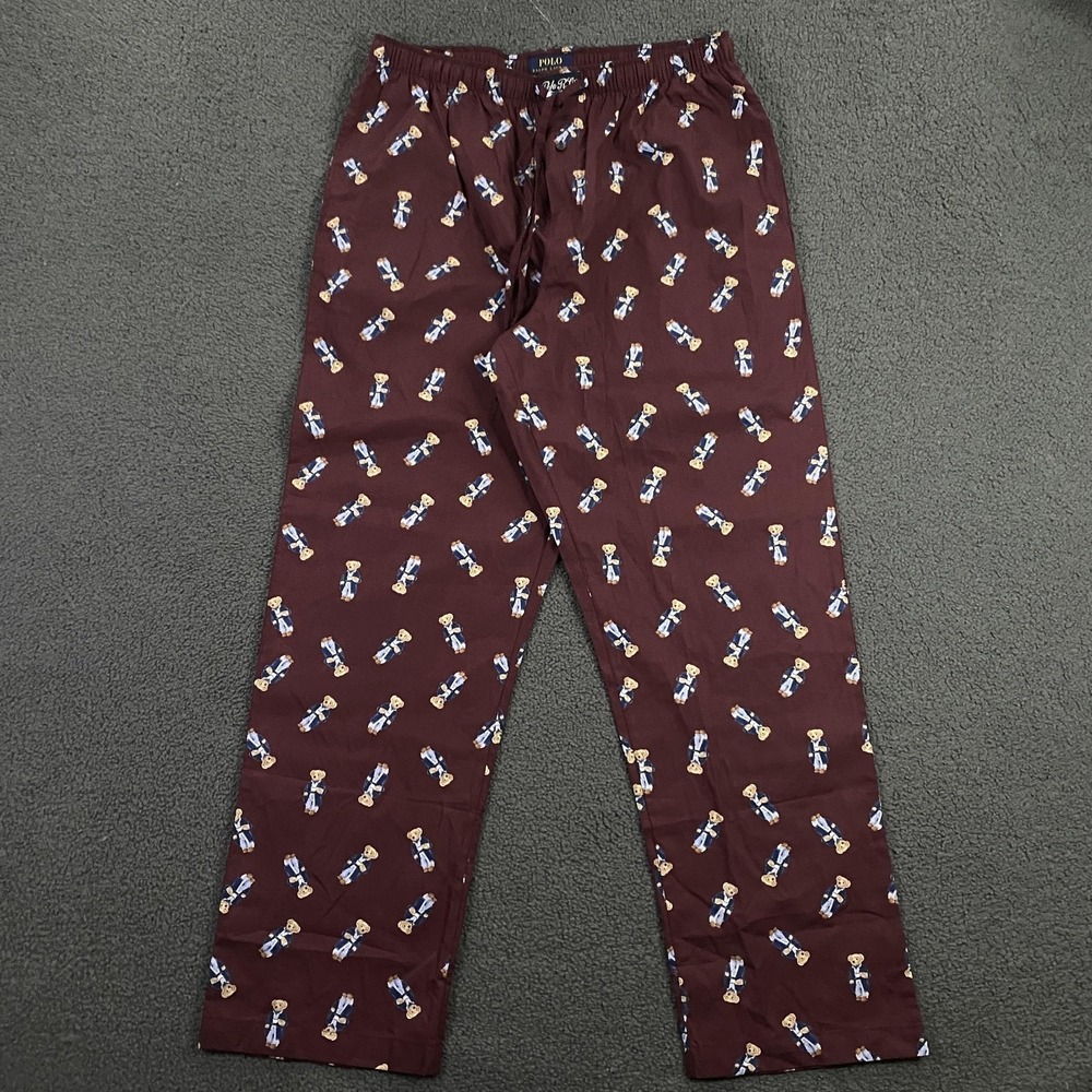 Polo Ralph Lauren Pajama Pants Mens Large Red Bear AOP Print Cotton Sleepwear